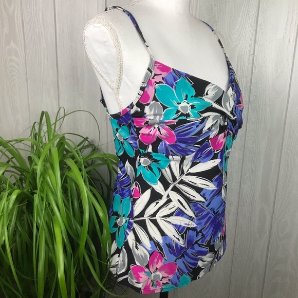 Simply Swim tankini adjustable strap swim top black with bright floral print - Picture 3 of 9